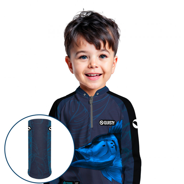 Combo Premium - Pro Elite Tucunaré Azul Blue Pesca Esportiva - Camisa + Punho Luva + Máscara Premium DryUv50+ - Infantil