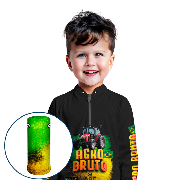 Combo Premium - Pro Elite Agro Bruto - Agro Sports - Camisa + Punho Luva + Máscara Premium DryUv50+ - Infantil