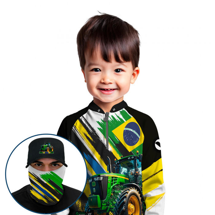 Combo Premium - Pro Elite Gigante da Pátria - Agro Sports - Camisa + Punho Luva + Máscara Premium DryUv50+ - Infantil