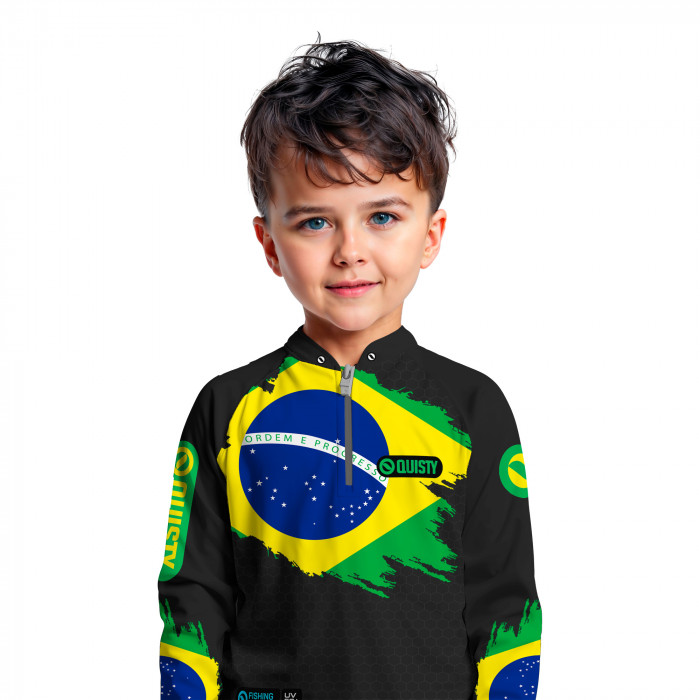 Camisa Premium - Pro Elite Brasil Black Pesca Esportiva - DryUv50 + Punho Luva - Infantil