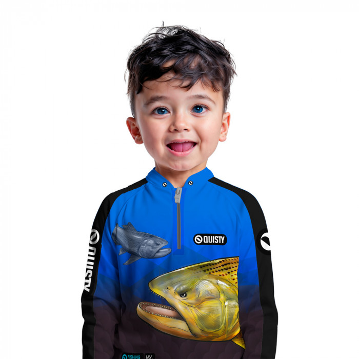 Camisa Premium - Pro Elite Dourado Rei do Rio Pesca Esportiva - DryUv50 + Punho Luva - Infantil
