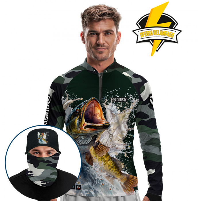 Super Combo Premium - Pro Elite Army Fishing - Camisa + Punho Luva + Máscara Premium + Boné DryUv50+