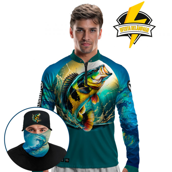 Super Combo Premium - Pro Elite Tucuna Waves - Camisa + Punho Luva + Máscara Premium + Boné Tela DryUv50+