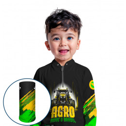 Combo Premium Infantil - Pro Elite Agro Move o Brasil- Agro Sports- Camisa + Punho Luva + Máscara Premium Infantil DryUv50+- Produção Turbo! 