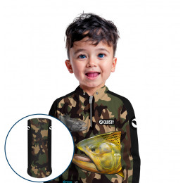 Combo Premium - Pro Elite Dourado do Rio Pantanal Pesca Esportiva - Camisa + Punho Luva + Máscara Premium DryUv50+ - Infantil