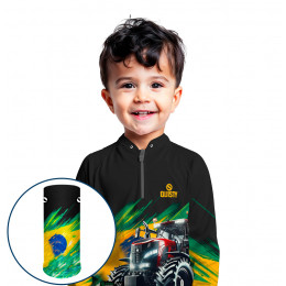 Combo Premium - Pro Elite Trator da Nossa Terra - Agro Sports - Camisa + Punho Luva + Máscara Premium DryUv50+ - Infantil