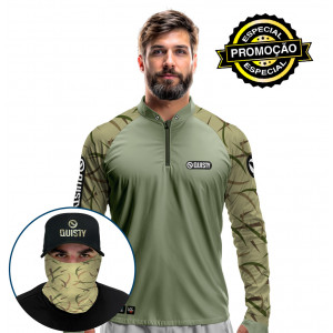 Super Combo Premium - Pro Elite Black Bass Kid Ocelos Verde Pesca Esportiva - Camisa + Punho Luva + Máscara + Boné Tela DryUv50+